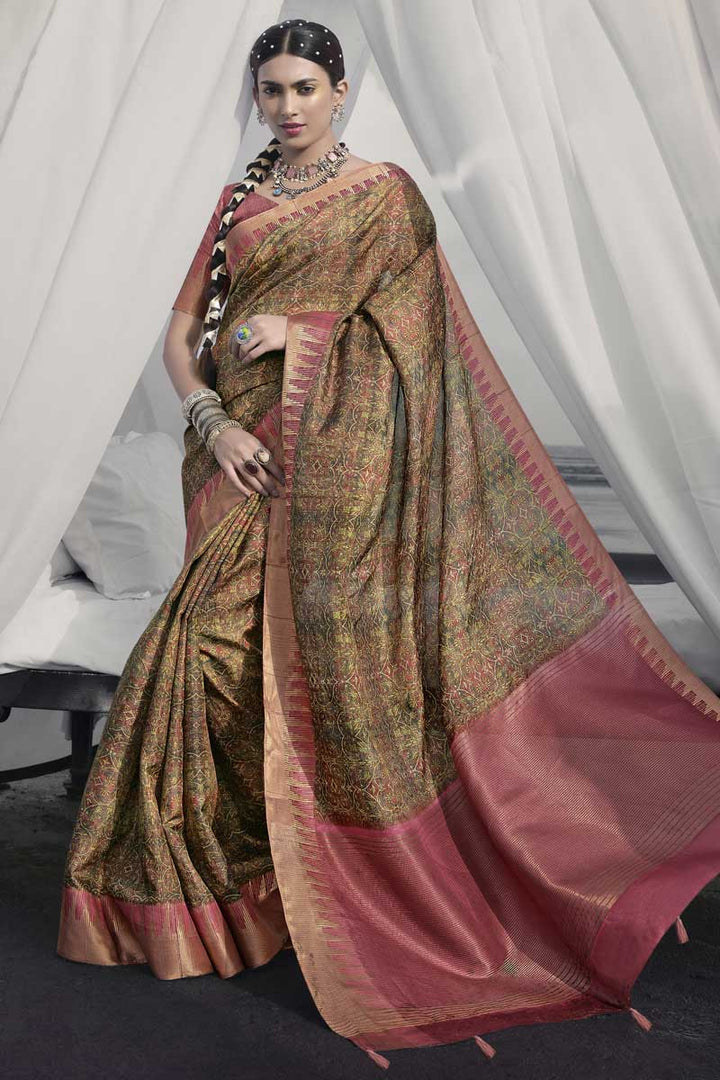 Multi Color Art Silk Fabric Festive Look Printed Subline Saree
