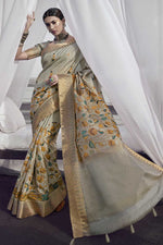 Load image into Gallery viewer, Art Silk Fabric Cream Color Festive Look Riveting Printed Saree
