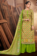 Load image into Gallery viewer, Casual Look Green Color Inventive Palazzo Suit In Cotton Fabric
