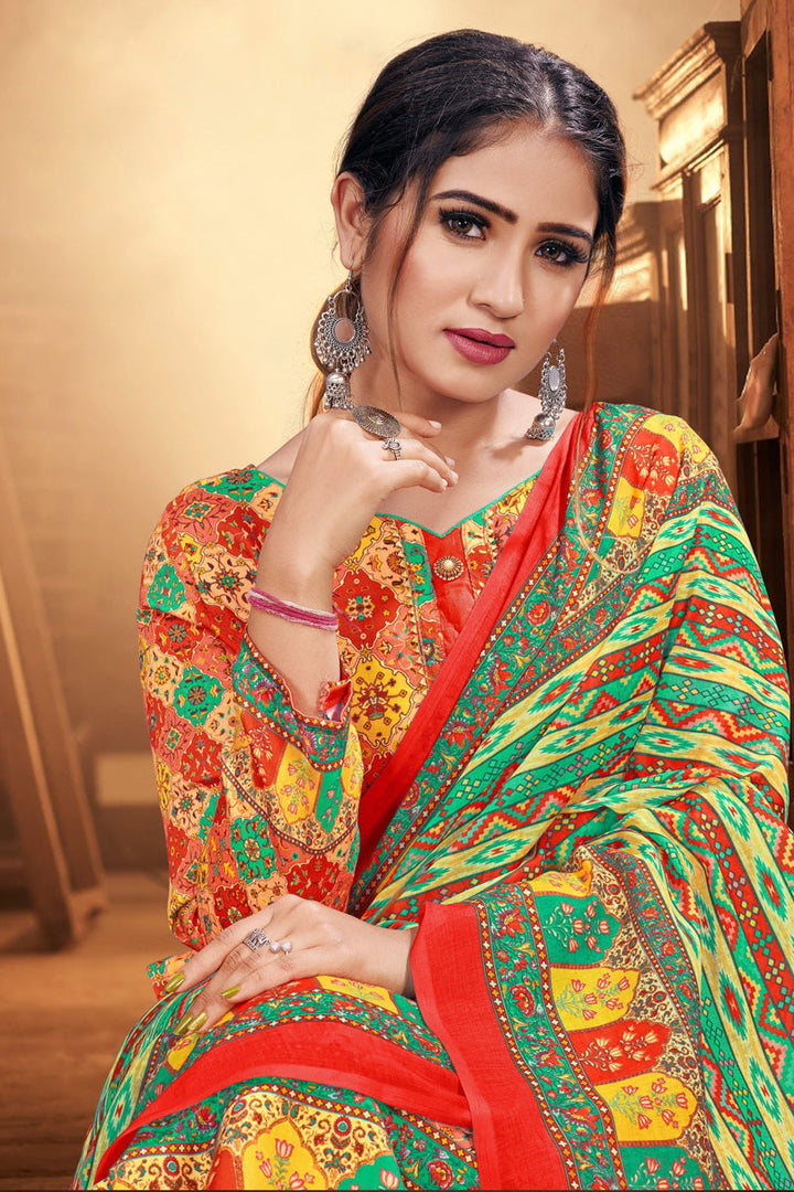 Red Color Cotton Fabric Alluring Casual Look Palazzo Suit