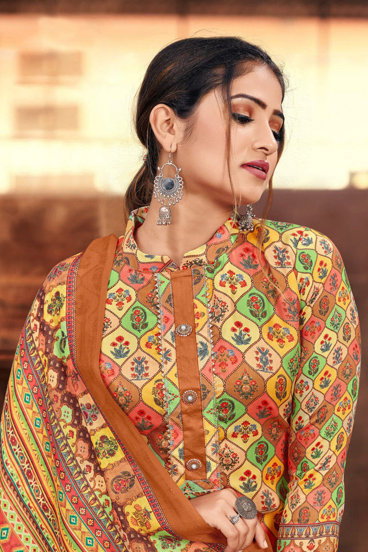 Cotton Fabric Chikoo Color Casual Look Elegant Palazzo Suit