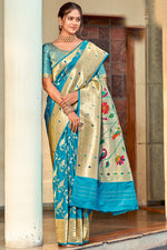 Load image into Gallery viewer, Mesmeric Sky Blue Color Weaving Work On Saree In Art Silk Fabric
