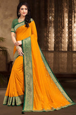 Load image into Gallery viewer, Art Silk Fabric Designer Lace Work Saree In Yellow Color