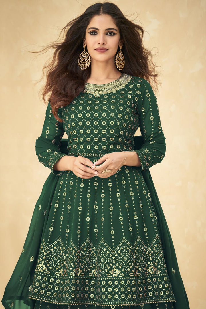 Function Wear Green Color Georgette Fabric Pleasance Sequins Work Readymade Sharara Top Lehenga Featuring Vartika Singh