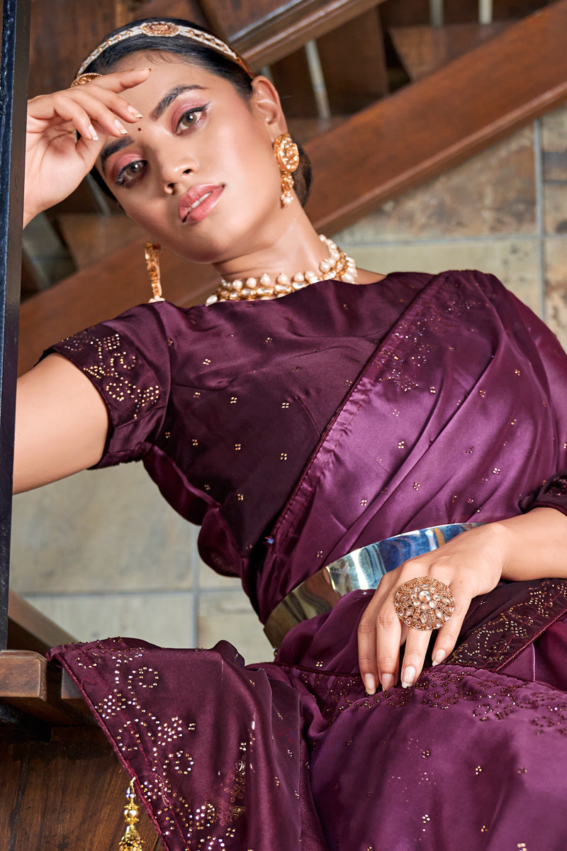 Trendy Party Style Purple Color Art Silk Fabric Saree