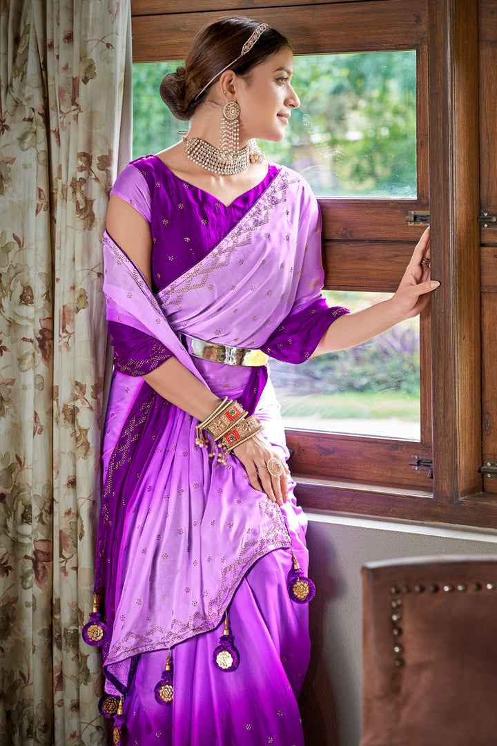 Party Look Lavender Color Gleaming Saree In Art Silk Fabric | Buy Online India
