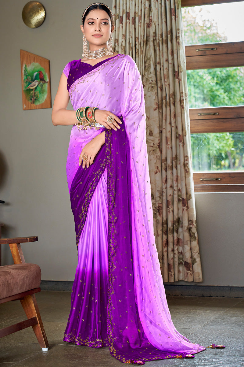 Party Look Lavender Color Gleaming Saree In Art Silk Fabric | Buy Online India