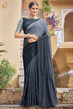 Load image into Gallery viewer, Grey Color Sequins Work Blazing Saree In Chinon Fabric
