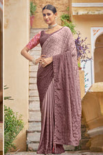 Load image into Gallery viewer, Enticing Pink Color Chinon Fabric Sequins Work Saree

