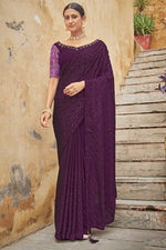 Load image into Gallery viewer, Trendy Sequins Work On Wine Color Chinon Fabric Saree

