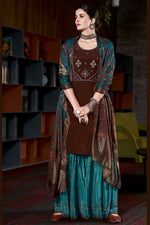 Load image into Gallery viewer, Brown Color Crepe Fabric Adorming Festival Look Palazzo Suit
