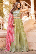 Load image into Gallery viewer, Attractive Look Georgette Fabric Green Color Lehenga
