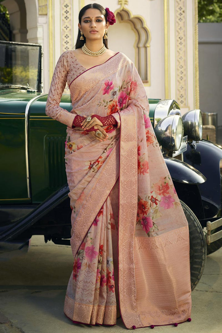 Pink Color Function Wear Art Silk Fabric Digital Printed Designer Saree