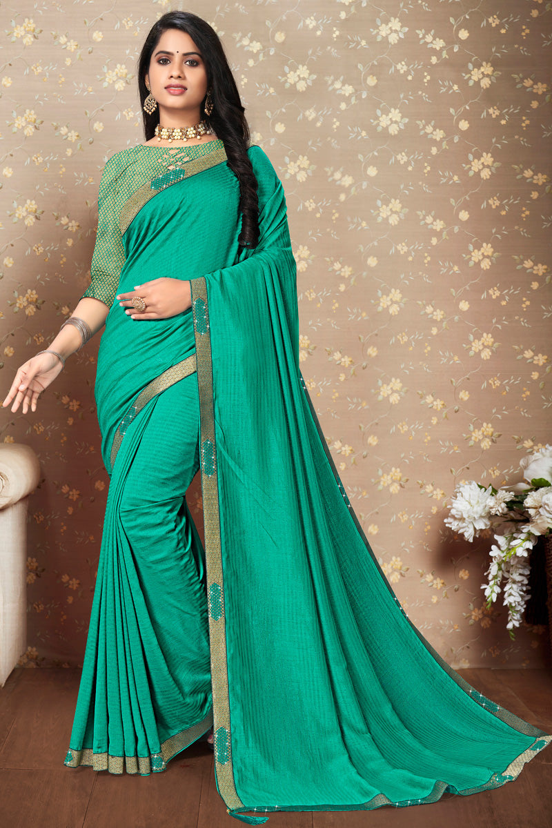 Art Silk Fabric Festival Look Ingenious Saree In Sea Green Color