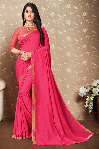 Festival Look Art Silk Fabric Pink Color Captivating Saree