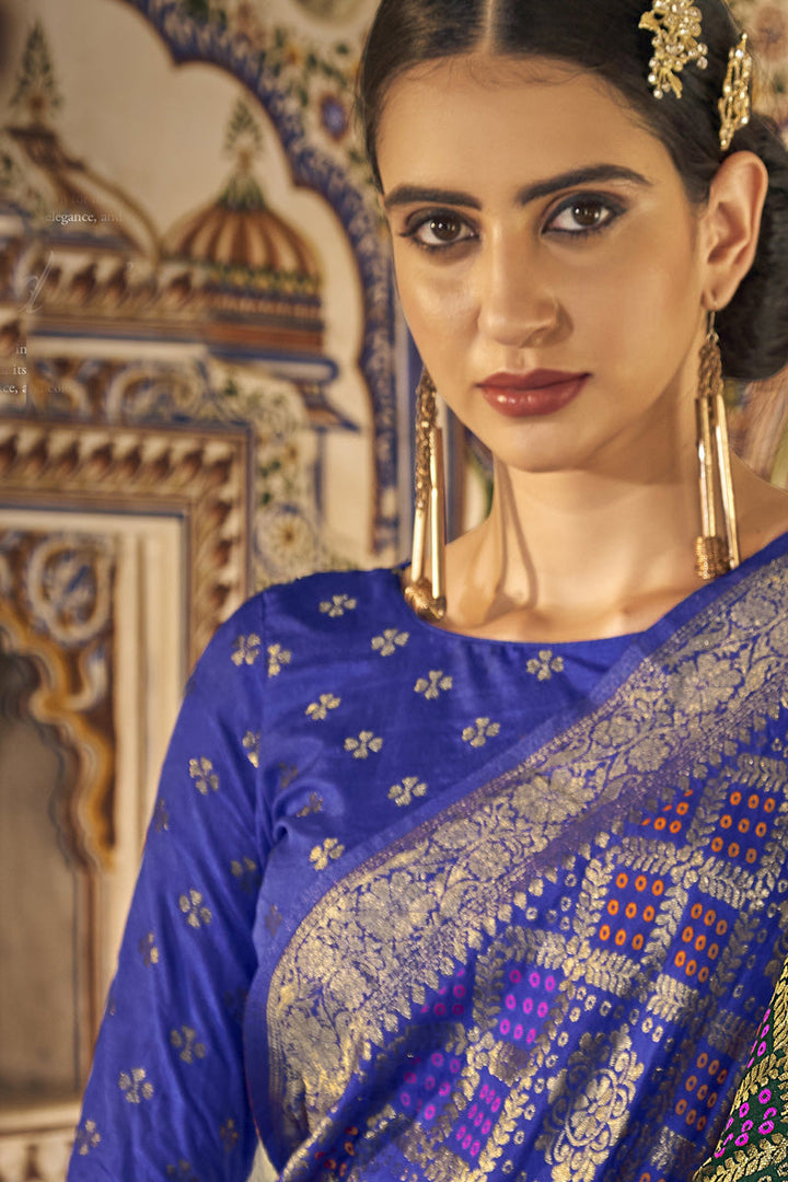 Ingenious Chinon Fabric Blue Color Bandhani Printed Saree