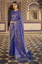 Load image into Gallery viewer, Ingenious Chinon Fabric Blue Color Bandhani Printed Saree

