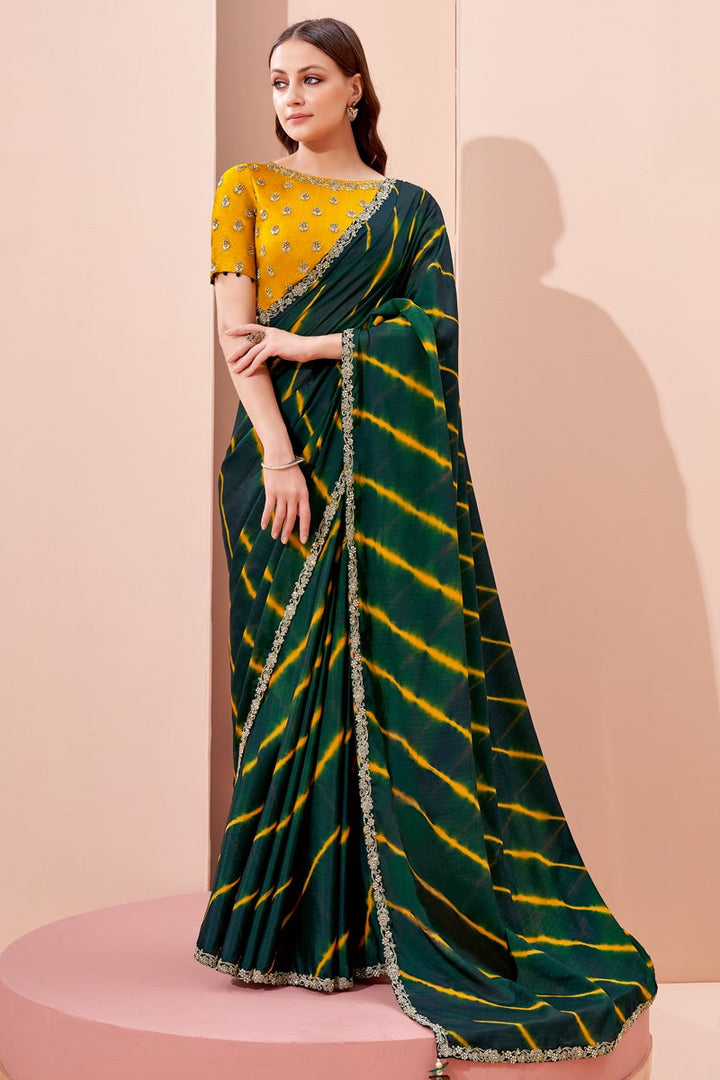 Dark Green Color Function Wear Designer Georgette Fabric Printed Saree | Buy Online India