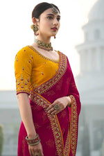 Load image into Gallery viewer, Fascinating Sequins Work On Rani Color Sangeet Wear Saree In Satin Chiffon Fabric
