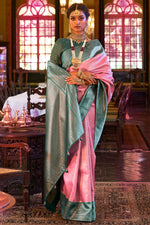 Load image into Gallery viewer, Weaving Work On Kanjivaram Silk Saree In Pink Color
