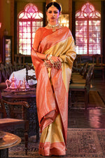 Load image into Gallery viewer, Weaving Work On Yellow Kanjivaram Silk Saree
