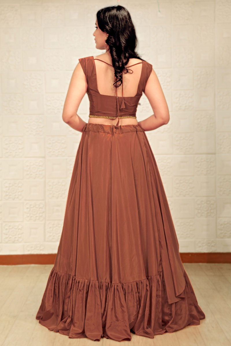 Brown Color Crepe Fabric Beguiling Lehenga In Function Wear