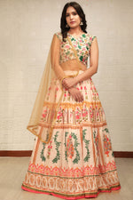 Load image into Gallery viewer, Function Wear Dazzling Cream Color Lehenga In Art Silk Fabric
