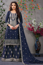 Load image into Gallery viewer, Radiant Navy Blue Color Party Wear Embroidered Palazzo Suit
