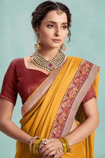 Load image into Gallery viewer, Dazzling Mustard Color Art Silk Fabric Festival Wear Saree With Border Work
