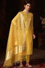 Load image into Gallery viewer, Appealing Art Silk Fabric Salwar Suit In Yellow Color
