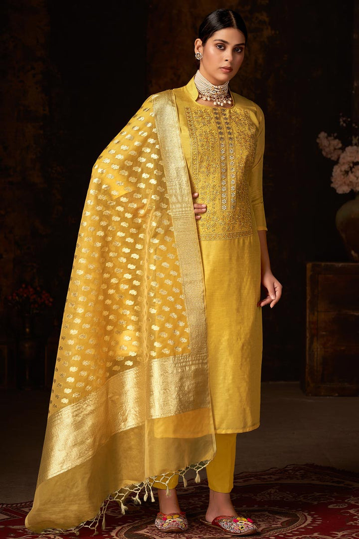 Appealing Art Silk Fabric Salwar Suit In Yellow Color