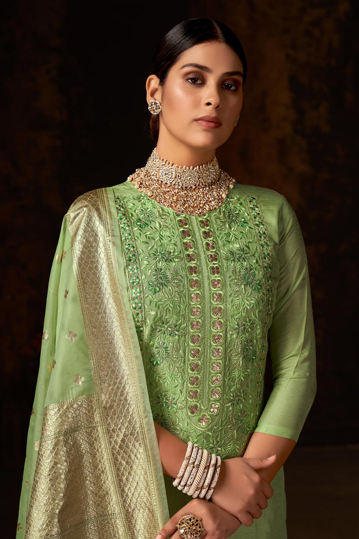 Sea Green Color Aristocratic Art Silk Fabric Salwar Suit