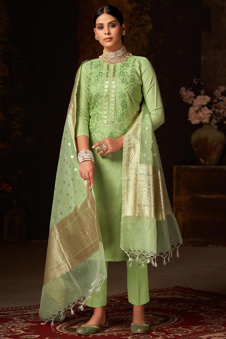Sea Green Color Aristocratic Art Silk Fabric Salwar Suit