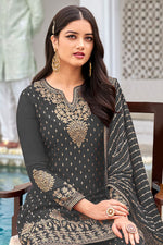 Load image into Gallery viewer, Blazing Grey Color Embroidered Georgette Fabric Palazzo Suit
