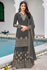Load image into Gallery viewer, Blazing Grey Color Embroidered Georgette Fabric Palazzo Suit

