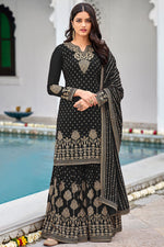 Load image into Gallery viewer, Black Color Embroidered Pleasant Georgette Fabric Palazzo Suit
