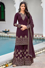 Load image into Gallery viewer, Purple Color Embroidered Brilliant Georgette Fabric Palazzo Suit
