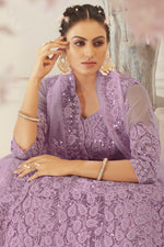 Load image into Gallery viewer, Creative Embroidered Work On Designer Lehenga In Lavender Color Net Fabric