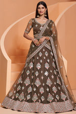 Load image into Gallery viewer, Wedding Function Wear Net Fabric Embroidered Lehenga Choli In Dark Beige Color
