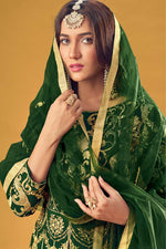 Load image into Gallery viewer, Elegant Embroidered Work On Georgette Fabric Sangeet Wear Palazzo Suit In Dark Green Color
