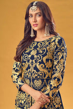 Load image into Gallery viewer, Georgette Fabric Navy Blue Color Sangeet Wear Incredible Embroidered Work Palazzo Suit
