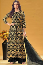 Load image into Gallery viewer, Alluring Black Color Georgette Fabric Sangeet Wear Embroidered Work Palazzo Suit
