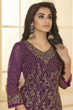 Load image into Gallery viewer, Purple Color Festive Wear Embroidered Net Fabric Straight Cut Dress
