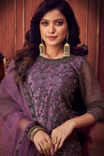 Load image into Gallery viewer, Lavender Color Vintage Embroidered Work Salwar Suit In Net Fabric
