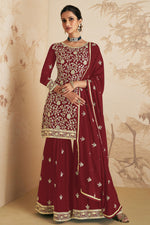 Load image into Gallery viewer, Georgette Fabric Maroon Color Function Wear Stylish Sharara Suit
