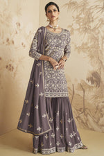 Load image into Gallery viewer, Lavender Color Georgette Fabric Party Wear Appealing Sharara Suit
