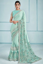 Load image into Gallery viewer, Dazzling Sea Green Color Lycra Fabric Party Look Sequins Work Saree
