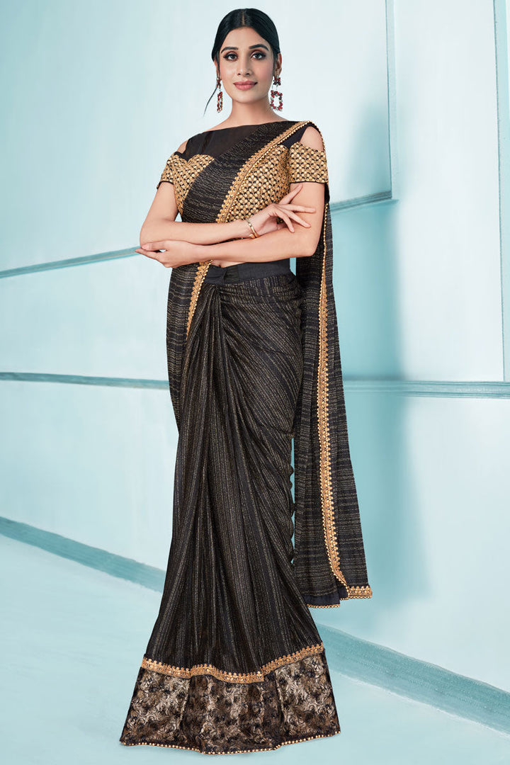 Sober Party Style Lycra Fabric Sequins Work Saree In Grey Color