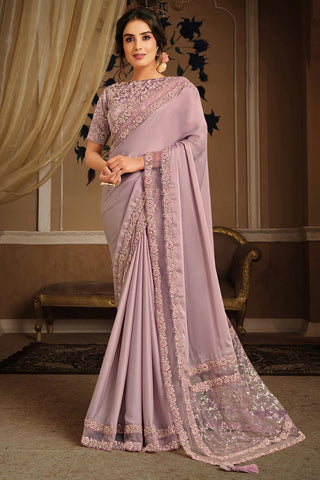 Pink Color Georgette Silk Fabric Occasion Wear Embroidery Work Saree