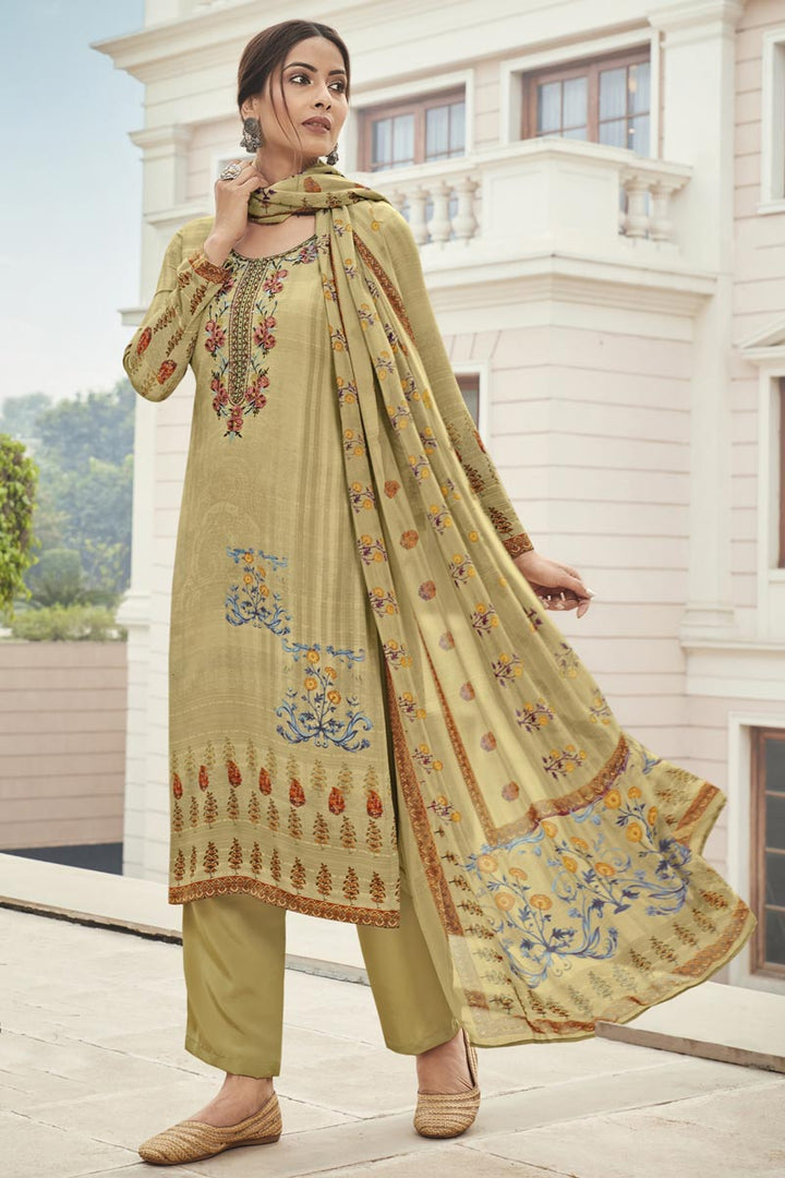 Crepe Fabric Beige Color Casual Salwar Kameez